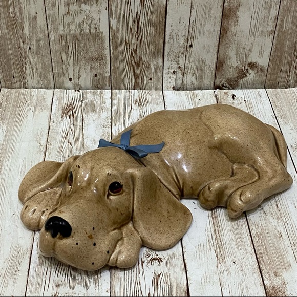 Vintage Ceramic Pottery Sleeping Hound Dog Sculpture Large Figurine - Picture 2 of 11